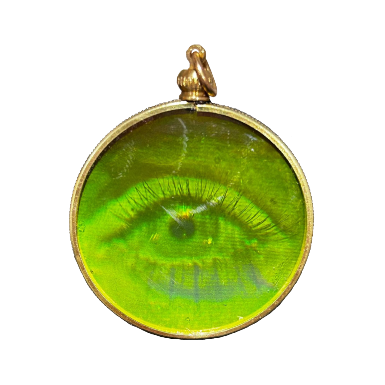 retro green hologram eye pendant